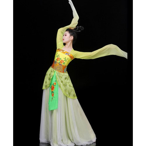 Yellow gradient Water sleeve fairy hanfu Chinese folk classical dance costume female Caiwei folk dance dresses princess stage performance costume